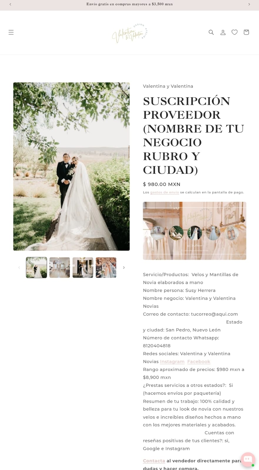 Suscripción Publicación Proveedor Boda